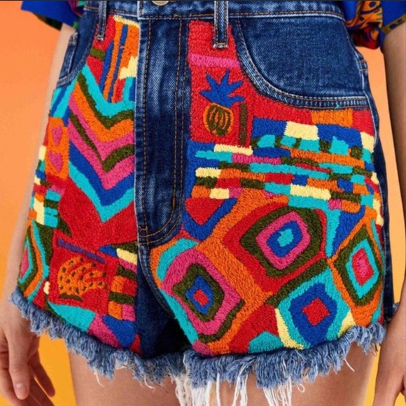 Farm Rio Patches High Rise Denim Shorts - Picture 5 of 11